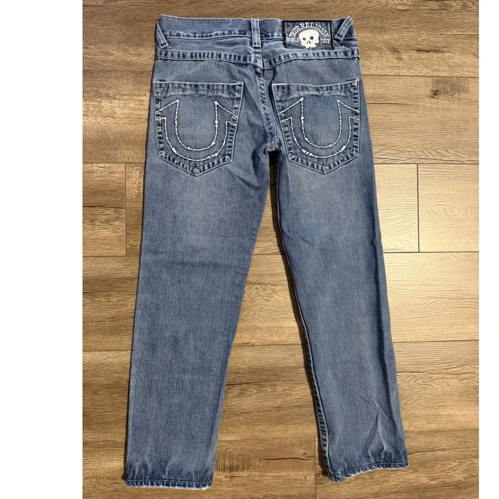 True Religion Mens Jeans Y2K USA World Tour Skull Patch Distressed‎ Size 30 x 27